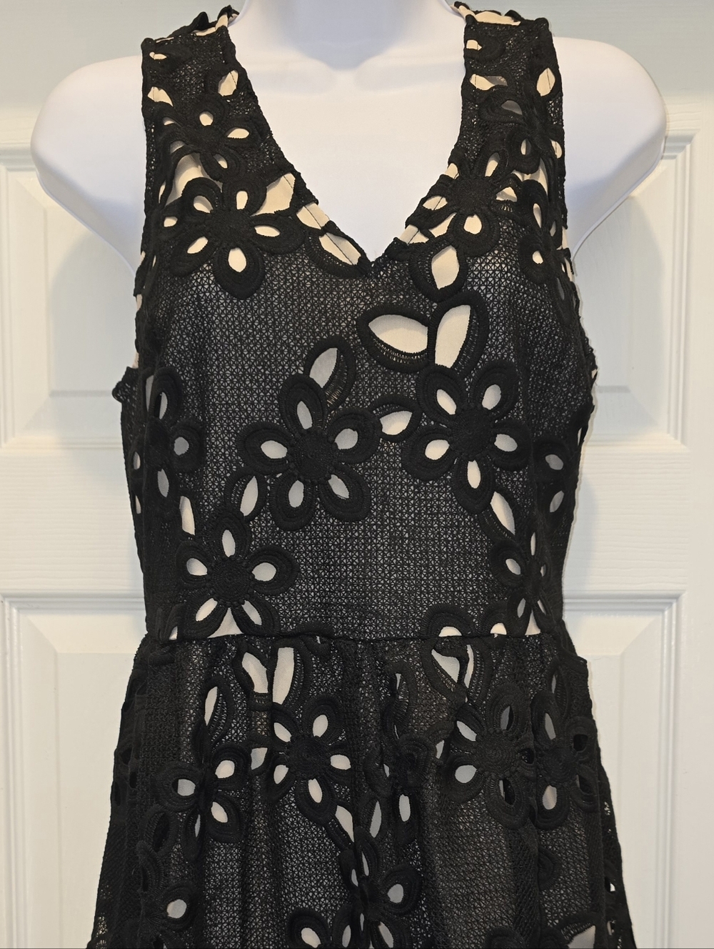 Francesca's Collections Black Floral Cutout Lace Fit-&-Flare Dress NWT